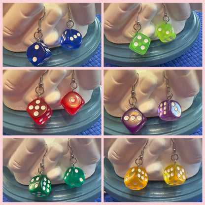 🎲 Dice Charm Wire Earrings – Assorted Colors