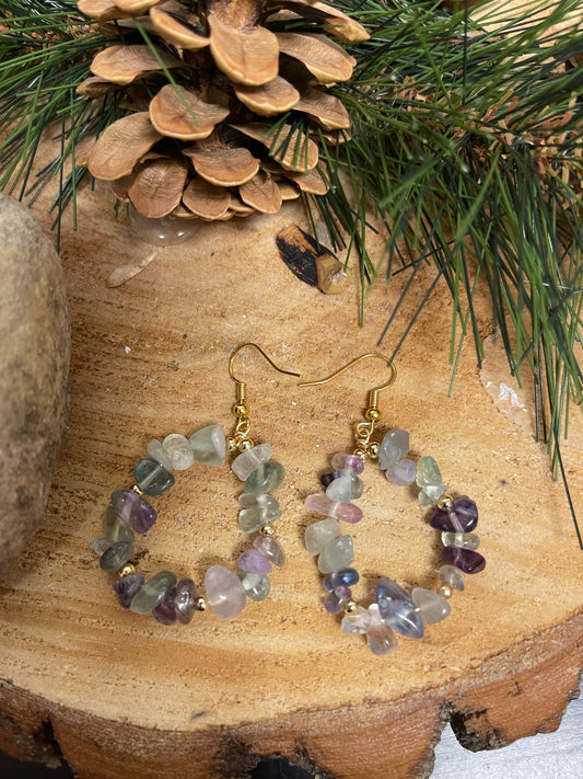 Fluorite Gemstone Nugget Wire EarringsPink tiful of LOVE