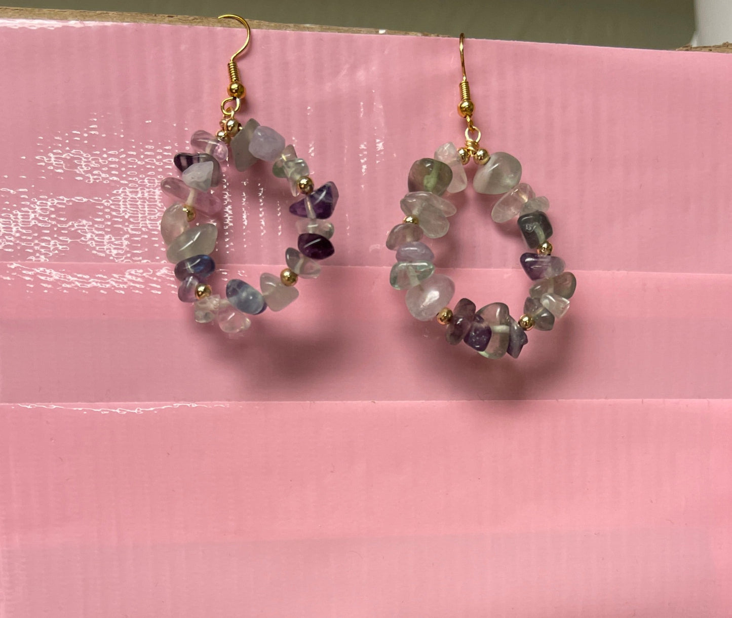 Fluorite Gemstone Nugget Wire EarringsPink tiful of LOVE