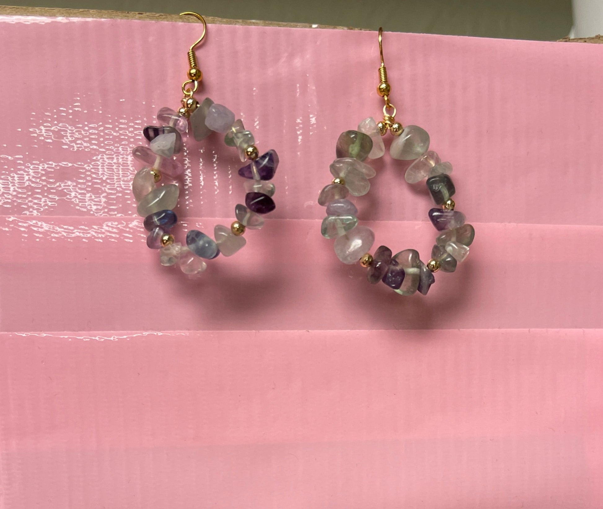 Fluorite Gemstone Nugget Wire EarringsPink tiful of LOVE