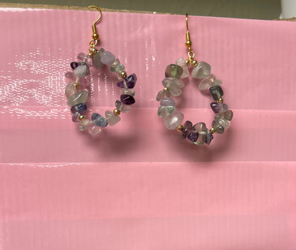 Fluorite Gemstone Nugget Wire EarringsPink tiful of LOVE