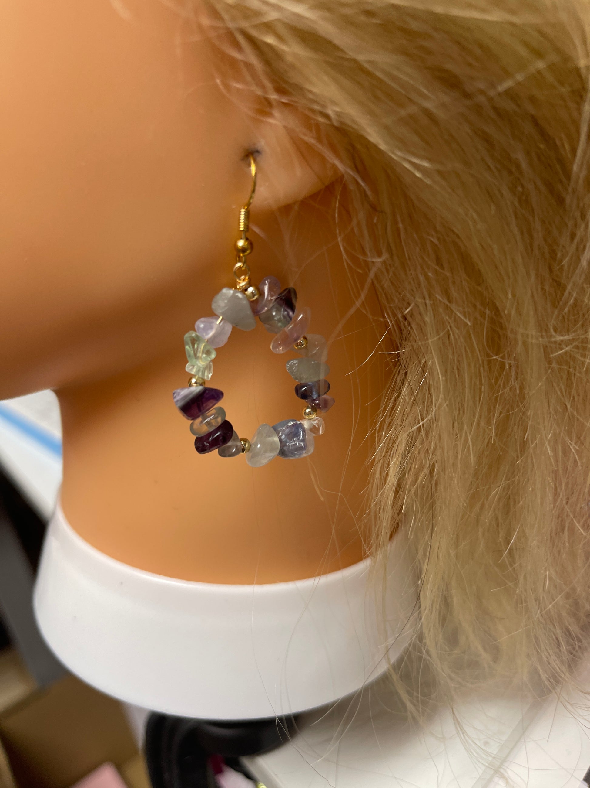 Fluorite Gemstone Nugget Wire EarringsPink tiful of LOVE