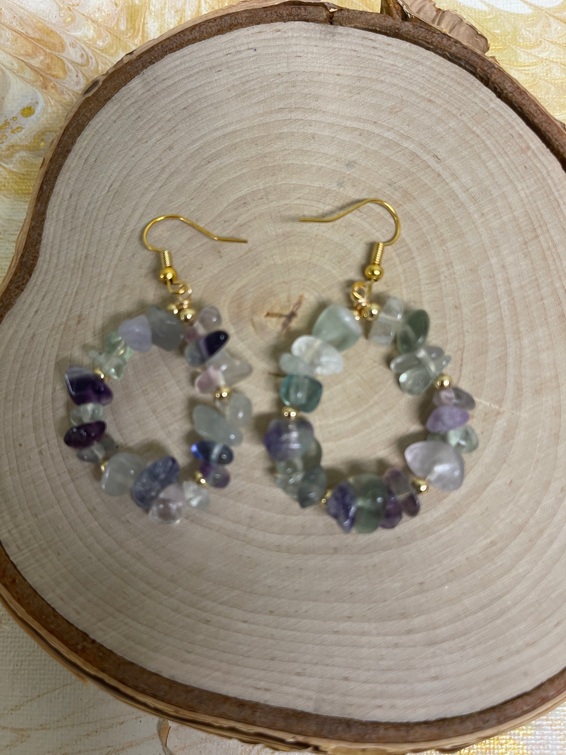 Fluorite Gemstone Nugget Wire EarringsPink tiful of LOVE
