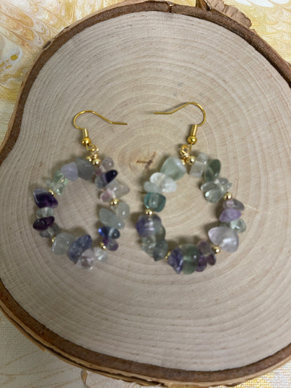 Fluorite Gemstone Nugget Wire EarringsPink tiful of LOVE