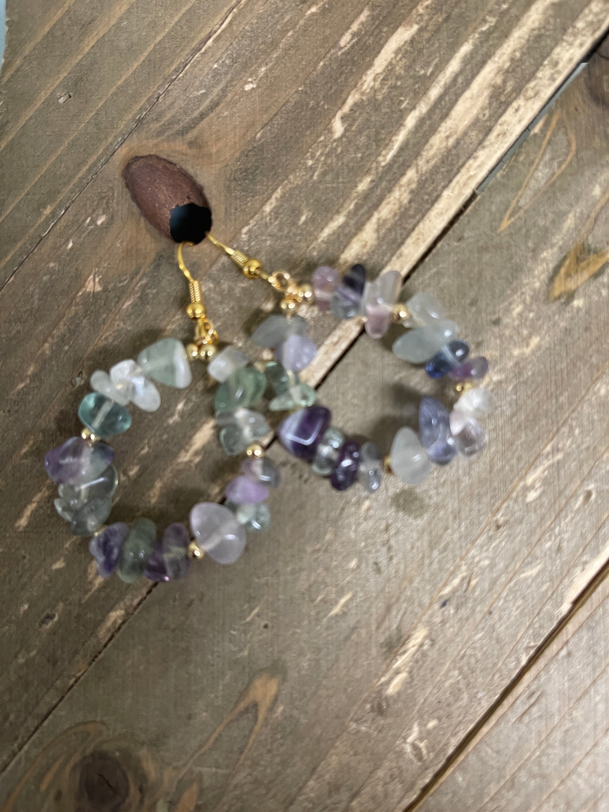 Fluorite Gemstone Nugget Wire EarringsPink tiful of LOVE