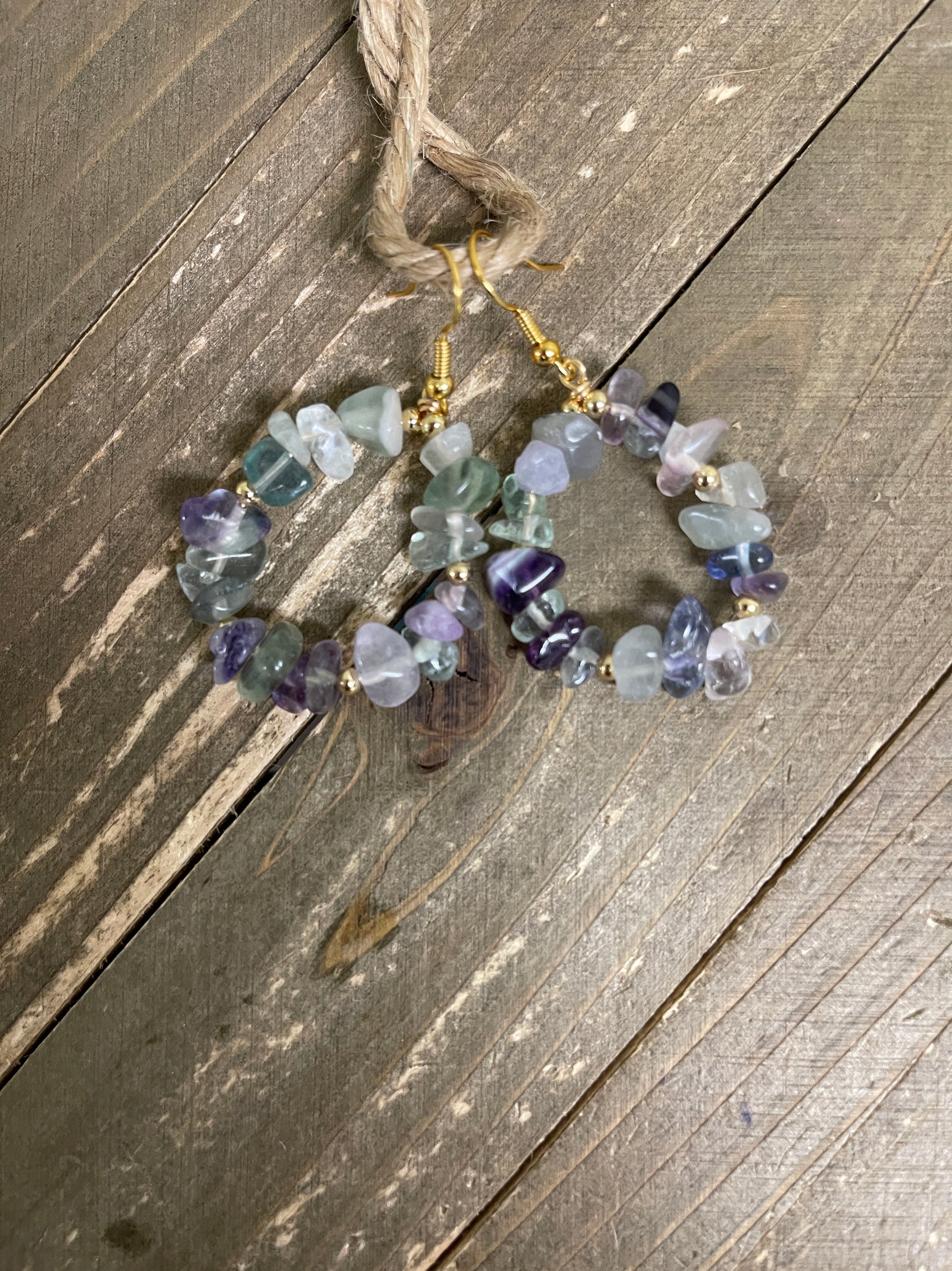 Fluorite Gemstone Nugget Wire EarringsPink tiful of LOVE