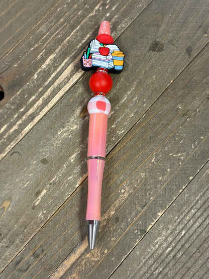 Teacher’s Desk Beadable Pen – Red & Pink Charm Pen