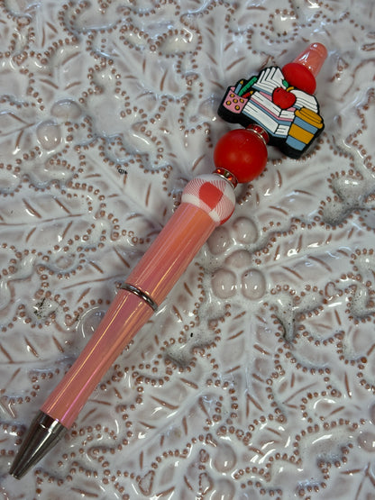 Teacher’s Desk Beadable Pen – Red & Pink Charm Pen