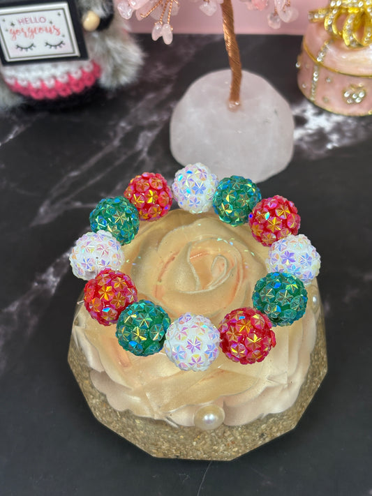 ✨ Starburst Rhinestone Beaded Stretchy Bracelet – Red, White & Green ✨
