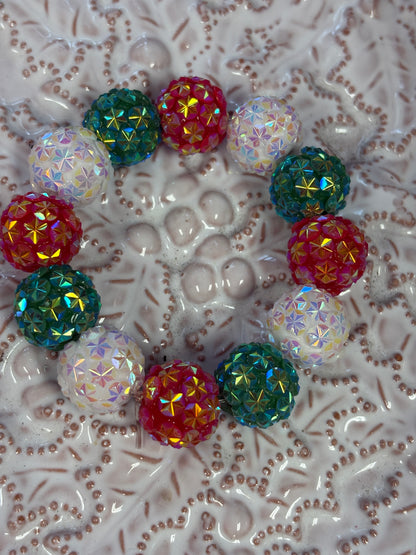 ✨ Starburst Rhinestone Beaded Stretchy Bracelet – Red, White & Green ✨