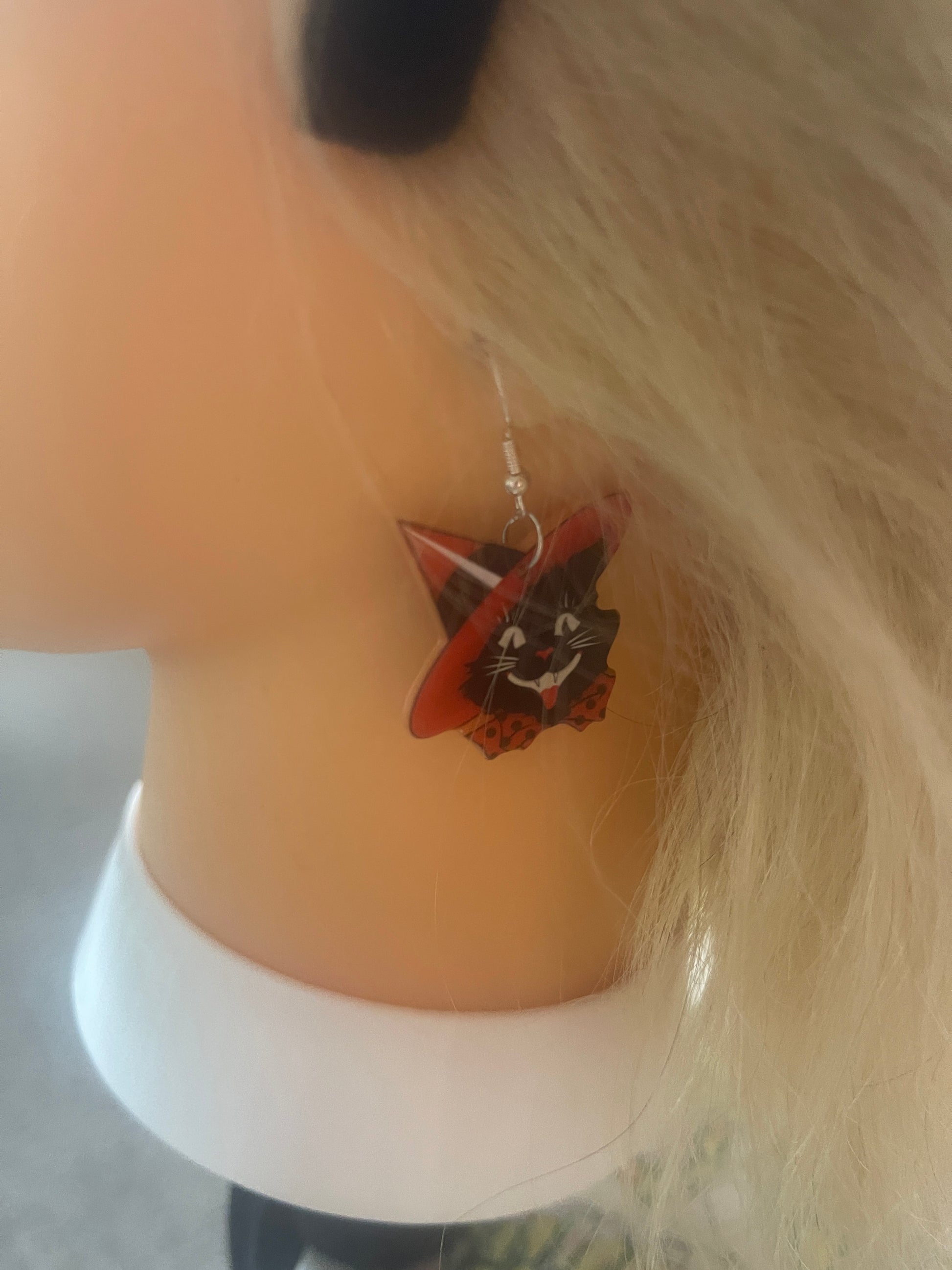 Spooky Black Cat Charm Wire EarringsPink tiful of LOVE