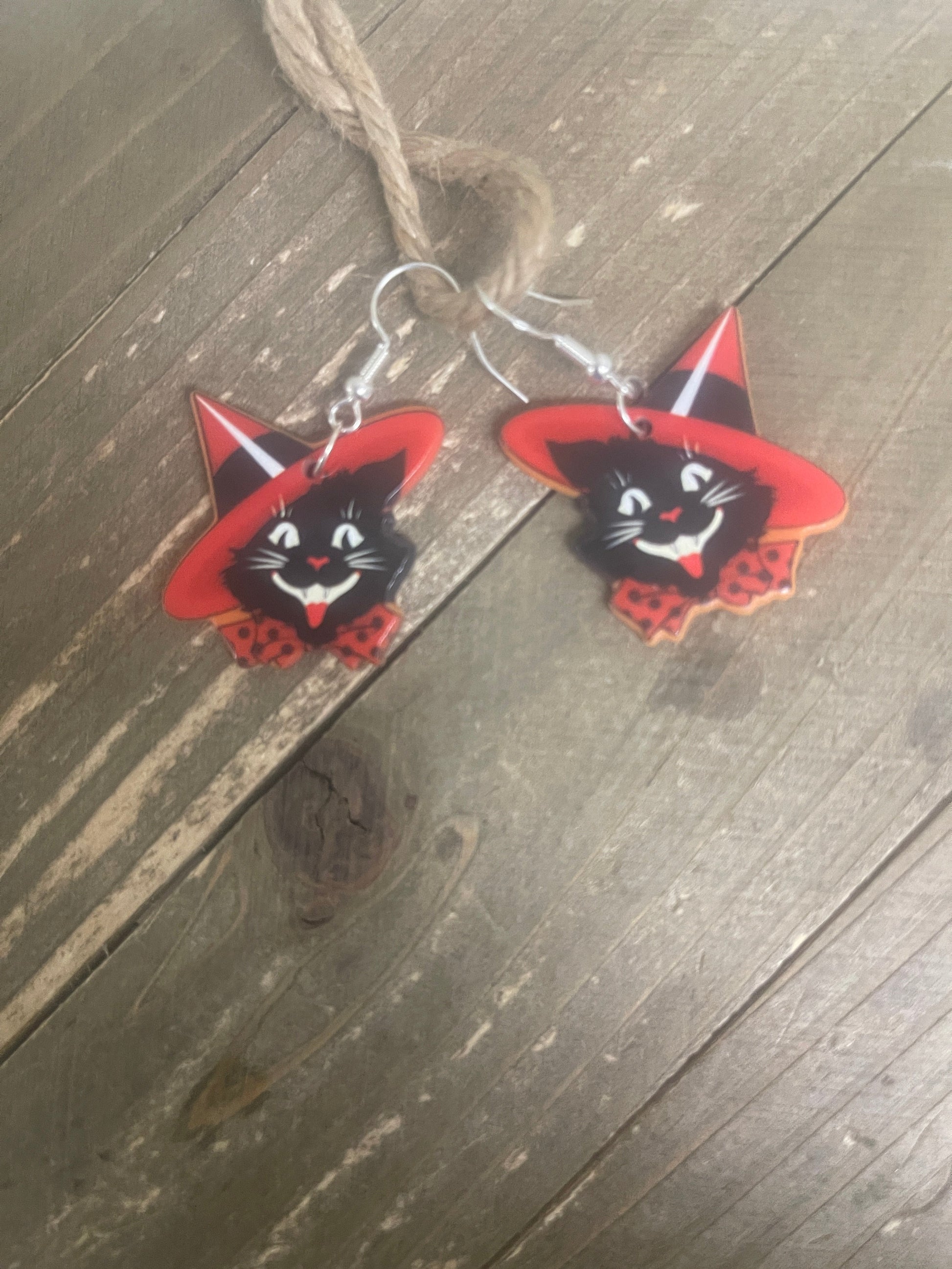 Spooky Black Cat Charm Wire EarringsPink tiful of LOVE