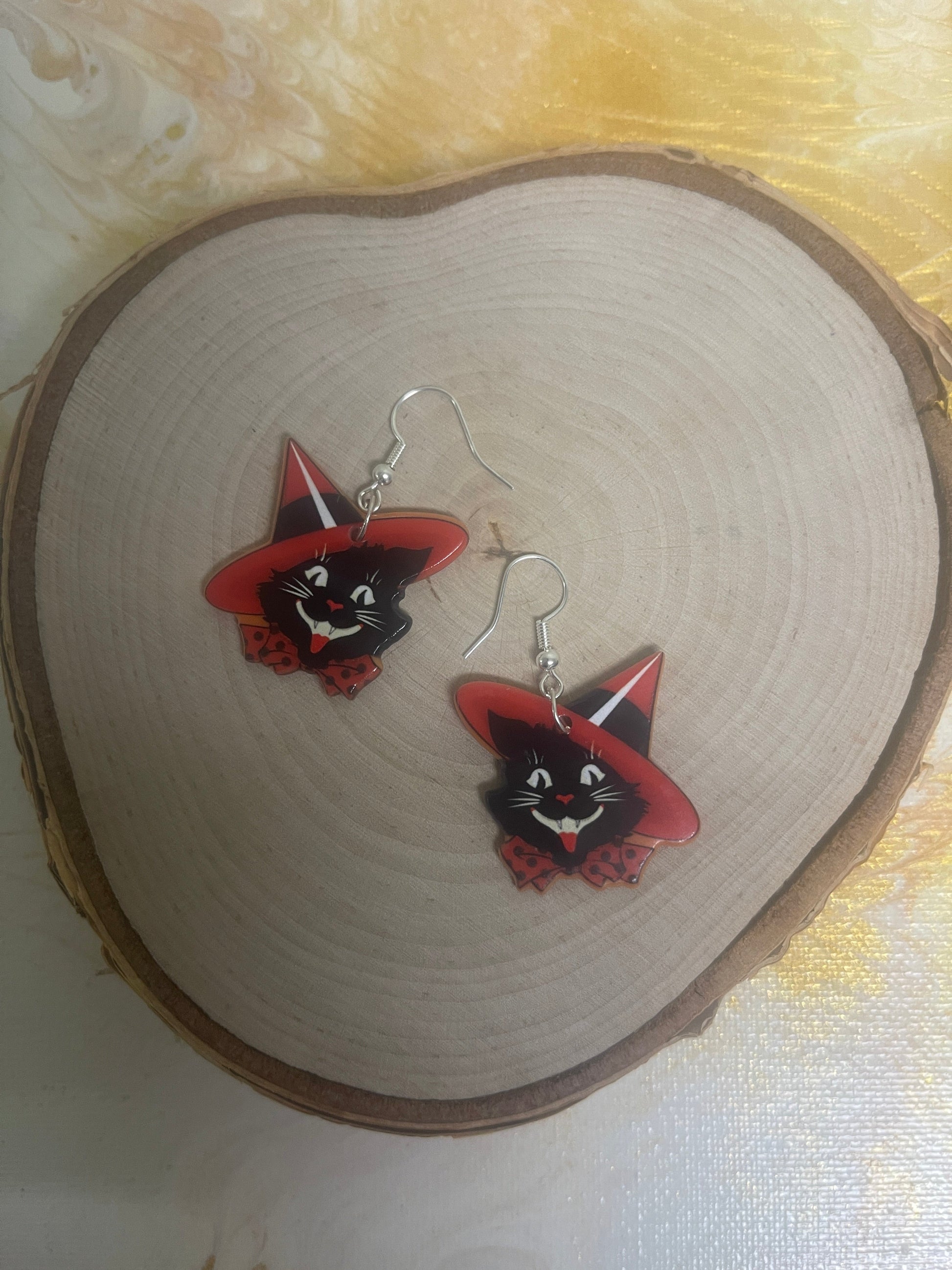 Spooky Black Cat Charm Wire EarringsPink tiful of LOVE