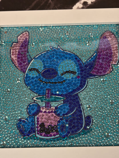 ✨ Framed Diamond Art Picture – Stitch with Drink Sparkling Wall Décor