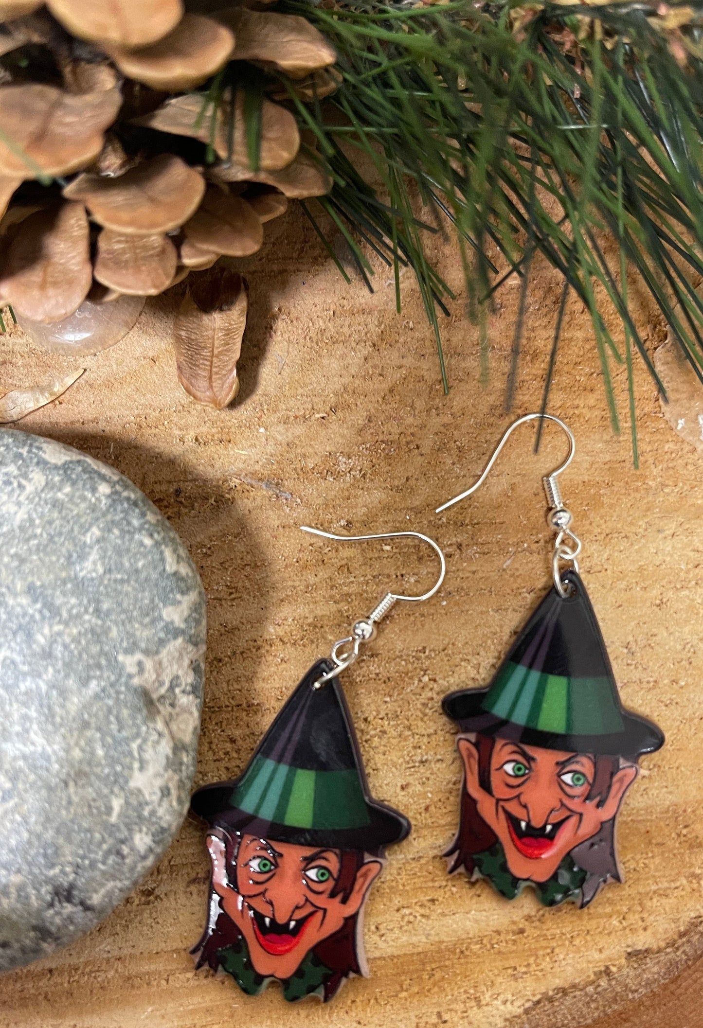 Spooky Witch Charm Wire Earrings