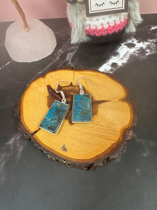 Natural Chrysocolla Gemstone Wire Earrings – Handcrafted with Silver Plating