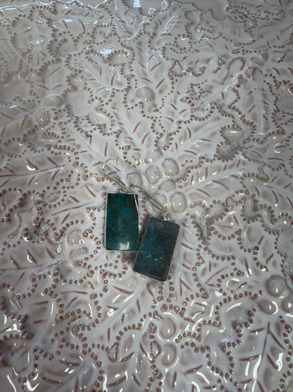 Natural Chrysocolla Gemstone Wire Earrings – Handcrafted with Silver Plating