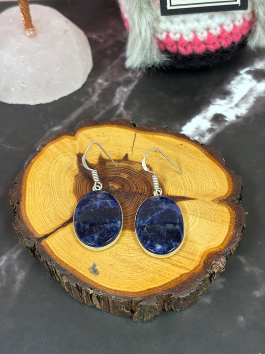 Sodalite Natural Gemstone Wire Earrings – Handcrafted Silver-Plated Healing Jewelry