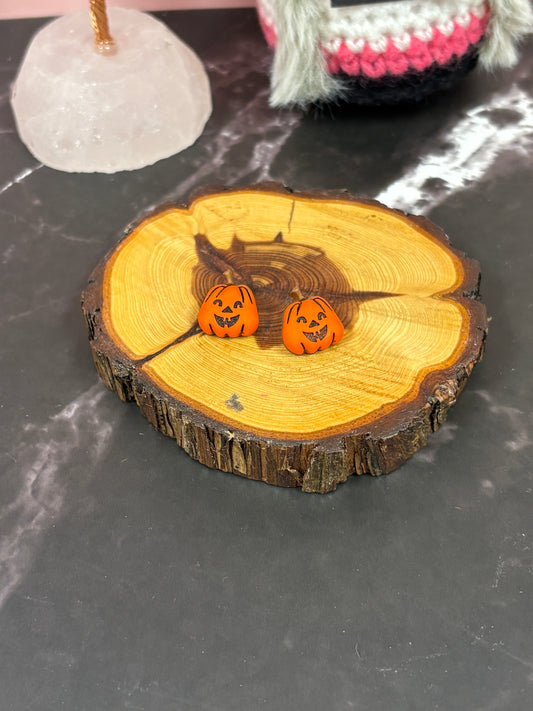 Pumpkin Jack-O’-Lantern Stud Earrings – Silver Plated Posts