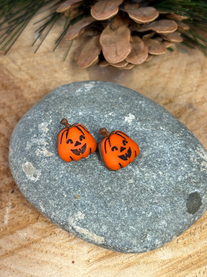 Pumpkin Jack-O’-Lantern Stud Earrings – Silver Plated Posts