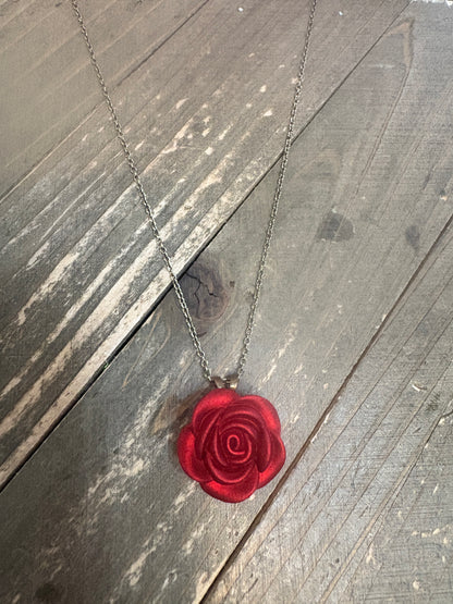 Red Rose Pendant on a Antique brass chain – Classic & Romantic Style