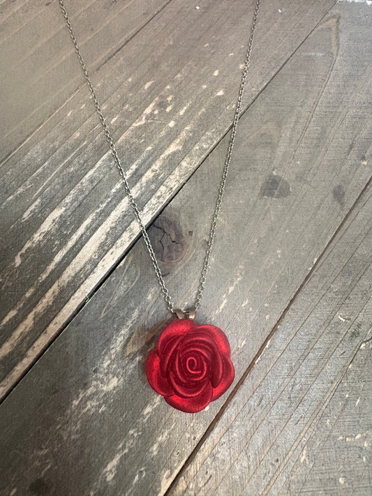 Red Rose Pendant on a Antique brass chain – Classic & Romantic Style