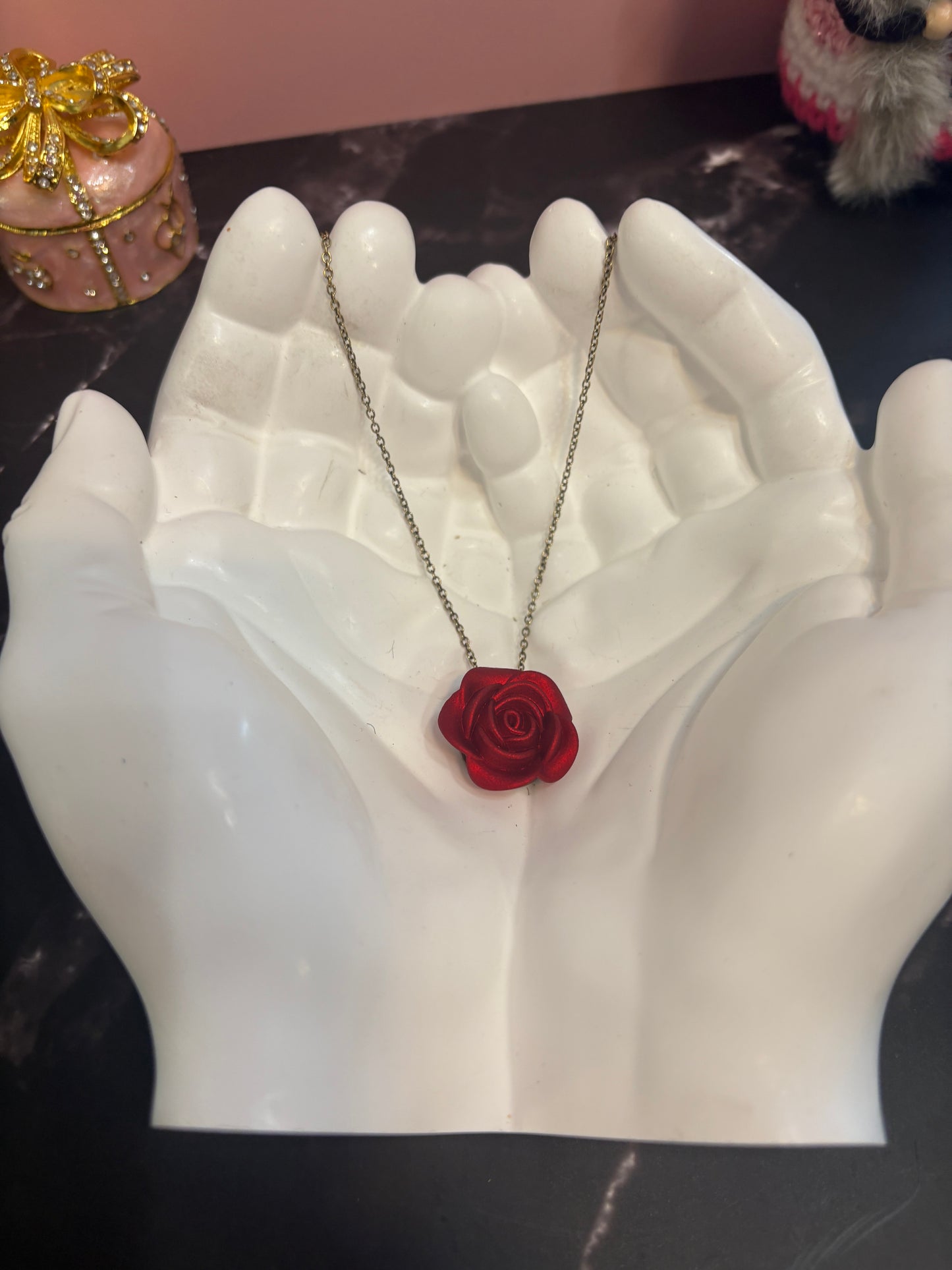 Red Rose Pendant on a Antique brass chain – Classic & Romantic Style