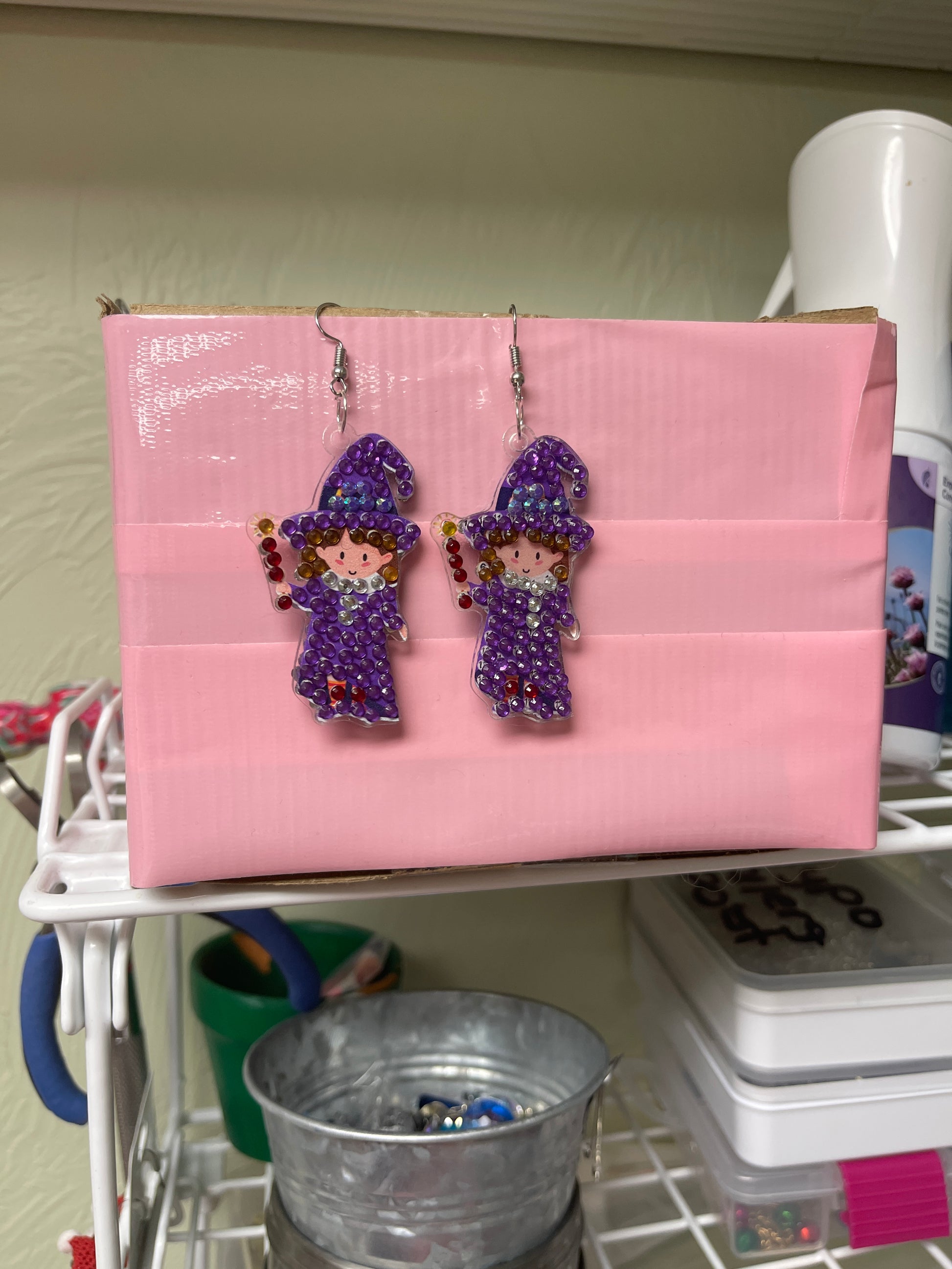 Halloween- Diamond Painting Cute Little Witch  Wire Earrings-19Pink tiful of LOVE