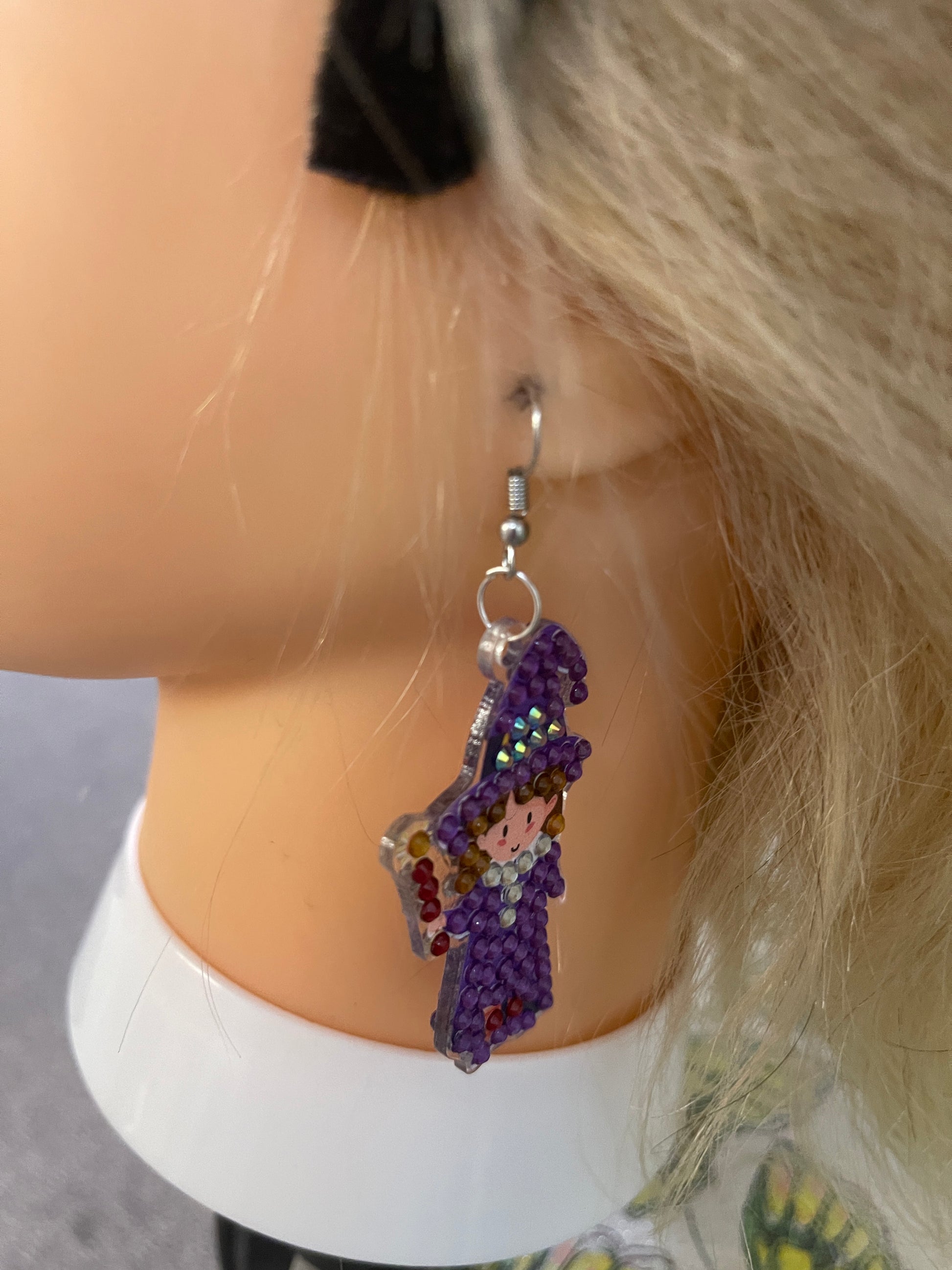 Halloween- Diamond Painting Cute Little Witch  Wire Earrings-19Pink tiful of LOVE