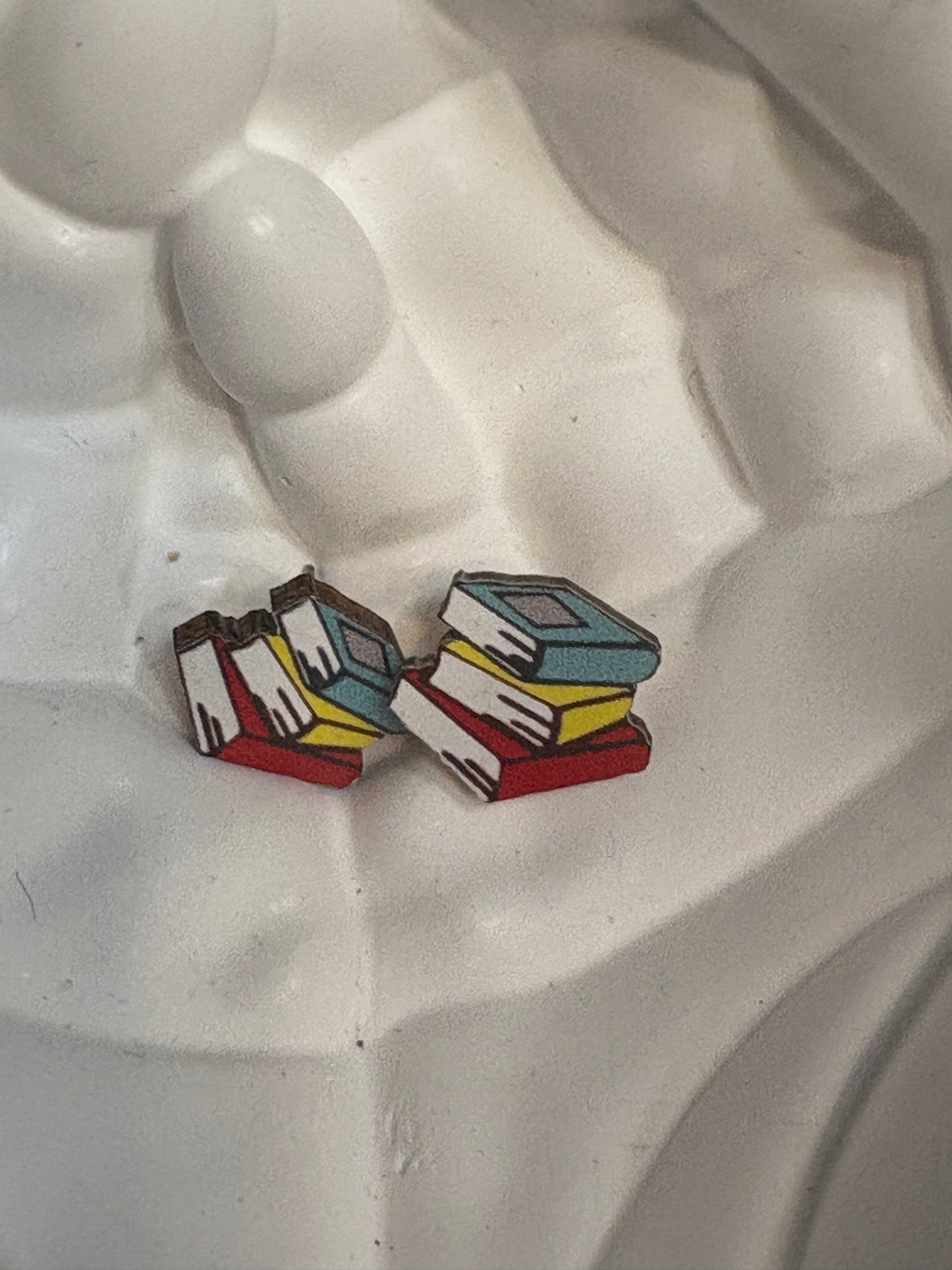 📚 Stacked Books-1 Wooden Stud Earrings