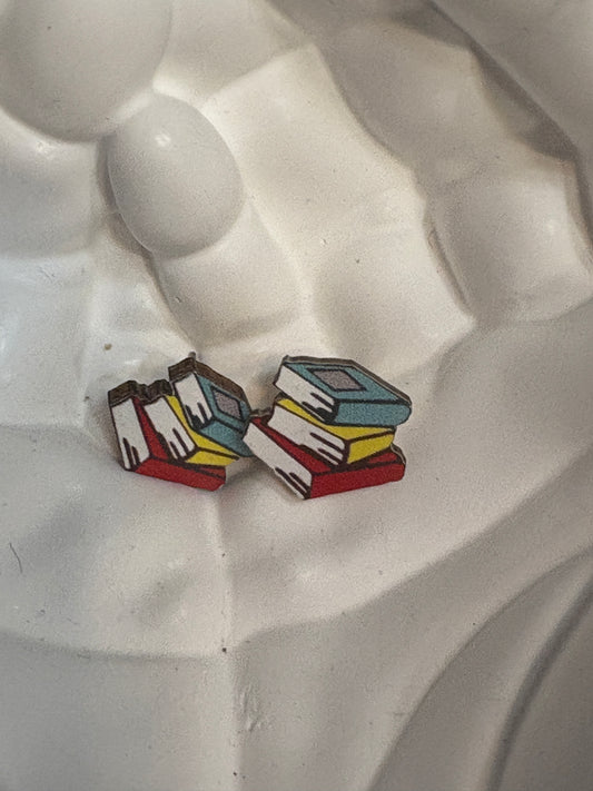 📚 Stacked Books-1 Wooden Stud Earrings