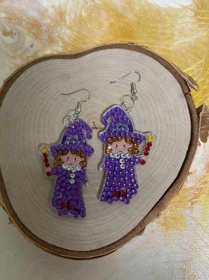 Halloween- Diamond Painting Cute Little Witch  Wire Earrings-19