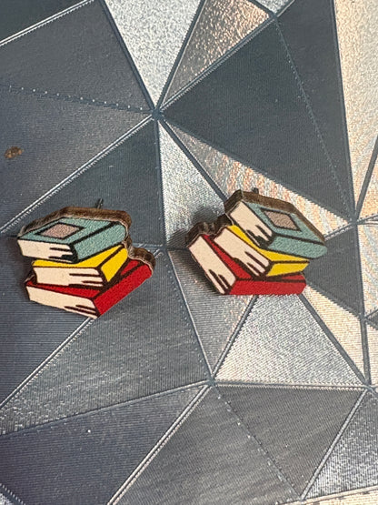 📚 Stacked Books-1 Wooden Stud Earrings