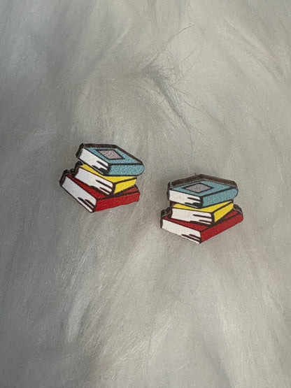 📚 Stacked Books-1 Wooden Stud Earrings