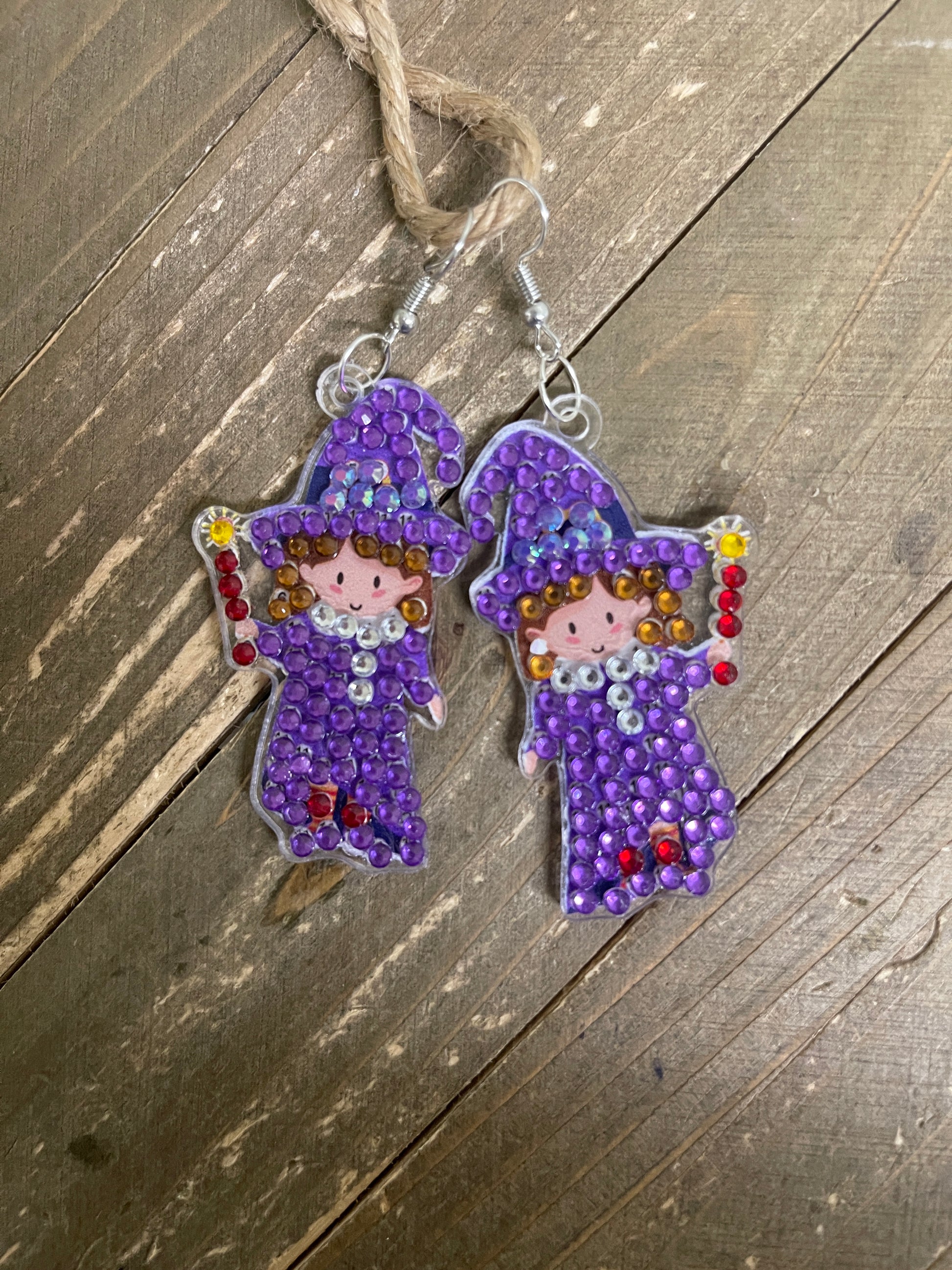 Halloween- Diamond Painting Cute Little Witch  Wire Earrings-19Pink tiful of LOVE