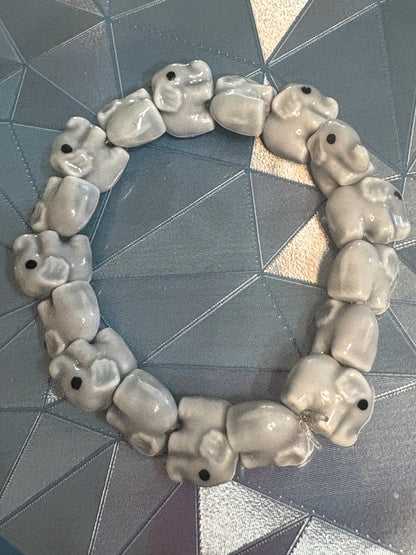 Gray Elephant Ceramic Beaded Stretchy Bracelet
