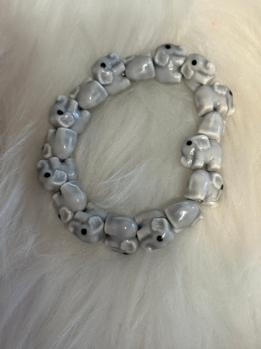 Gray Elephant Ceramic Beaded Stretchy Bracelet