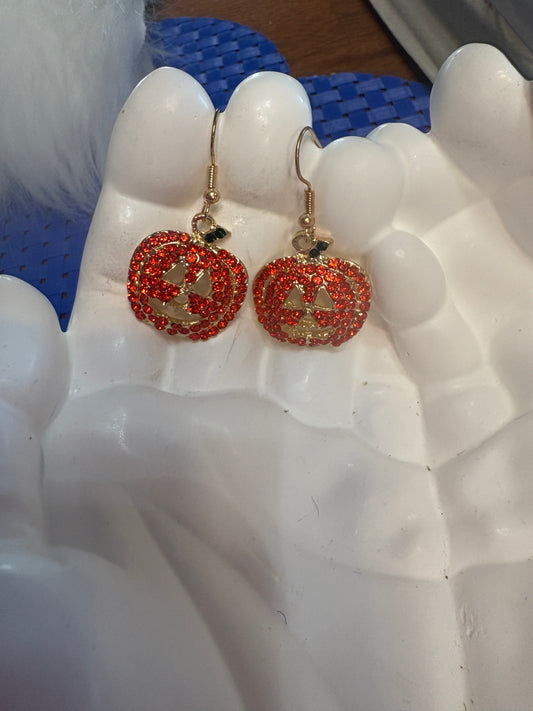 Sparkling Pumpkin Jack-O’-Lantern Wire Earrings