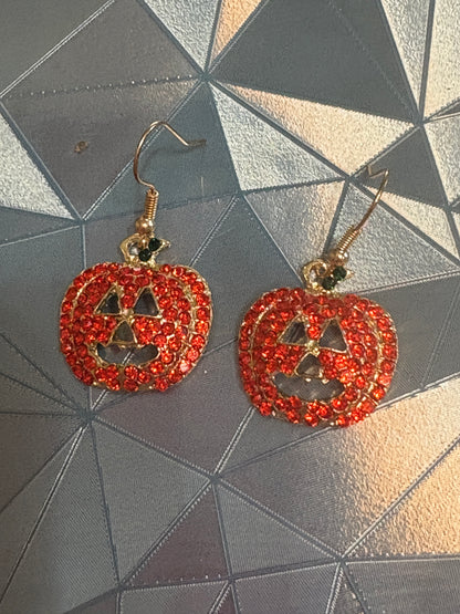 Sparkling Pumpkin Jack-O’-Lantern Wire Earrings
