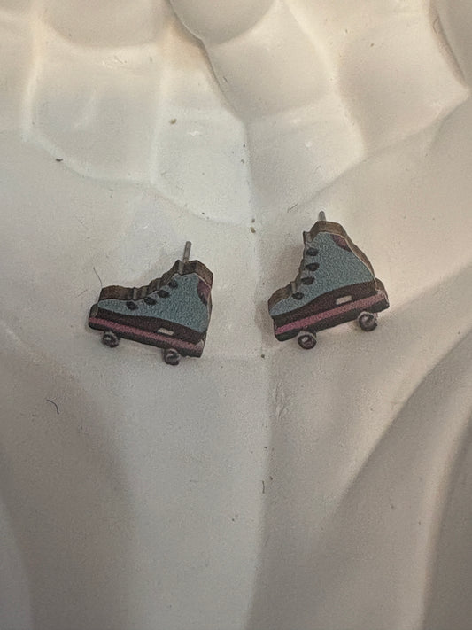 Retro Roller Skate Wooden Stud Earrings