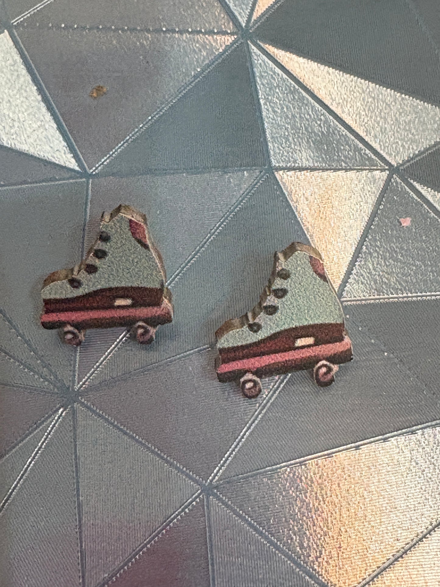 Retro Roller Skate Wooden Stud Earrings