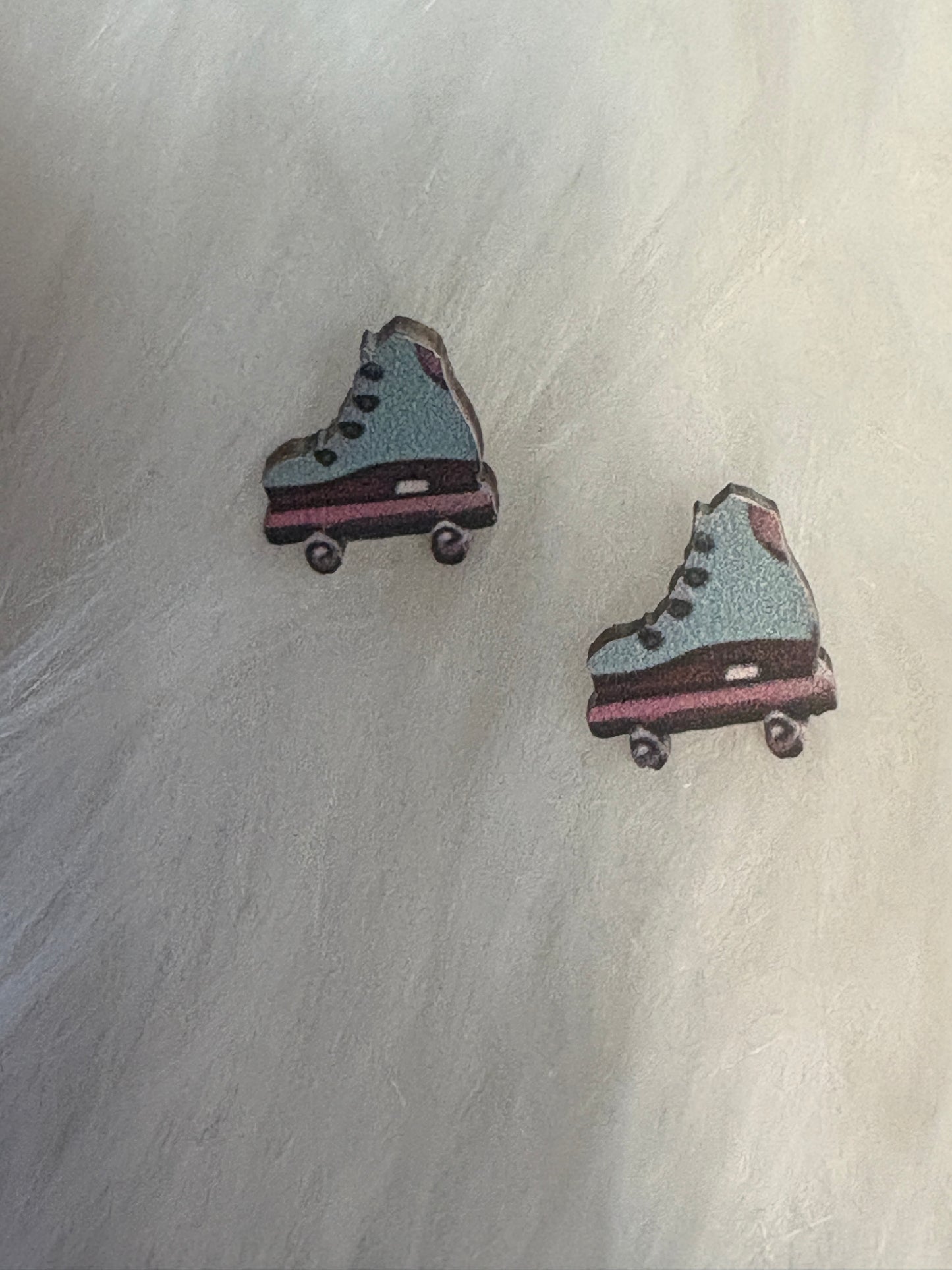 Retro Roller Skate Wooden Stud Earrings