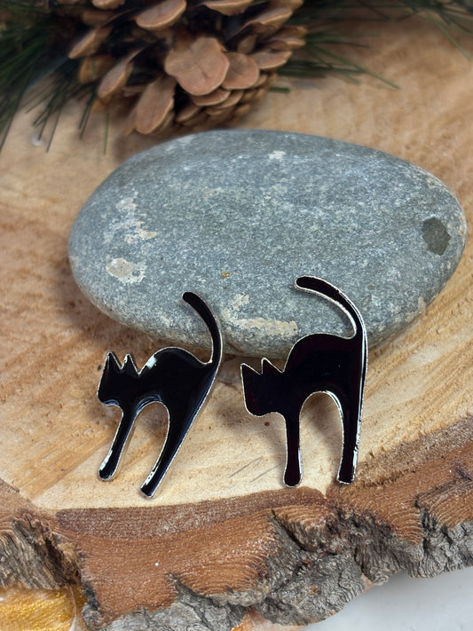 Black Cat Enamel Stud Earrings – Spooky & Stylish Accessory