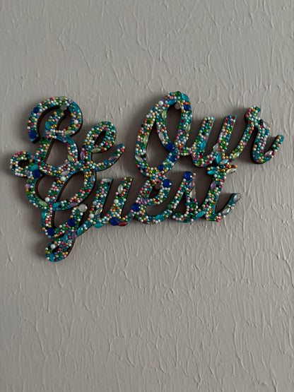 ✨ “Be Our Guest” Diamond Art Wooden Wall Décor – Handmade Sparkling Accent