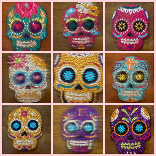 ✨ Diamond Art Coaster Set – Colorful Sugar Skull Sparkle Décor (Set of 9)