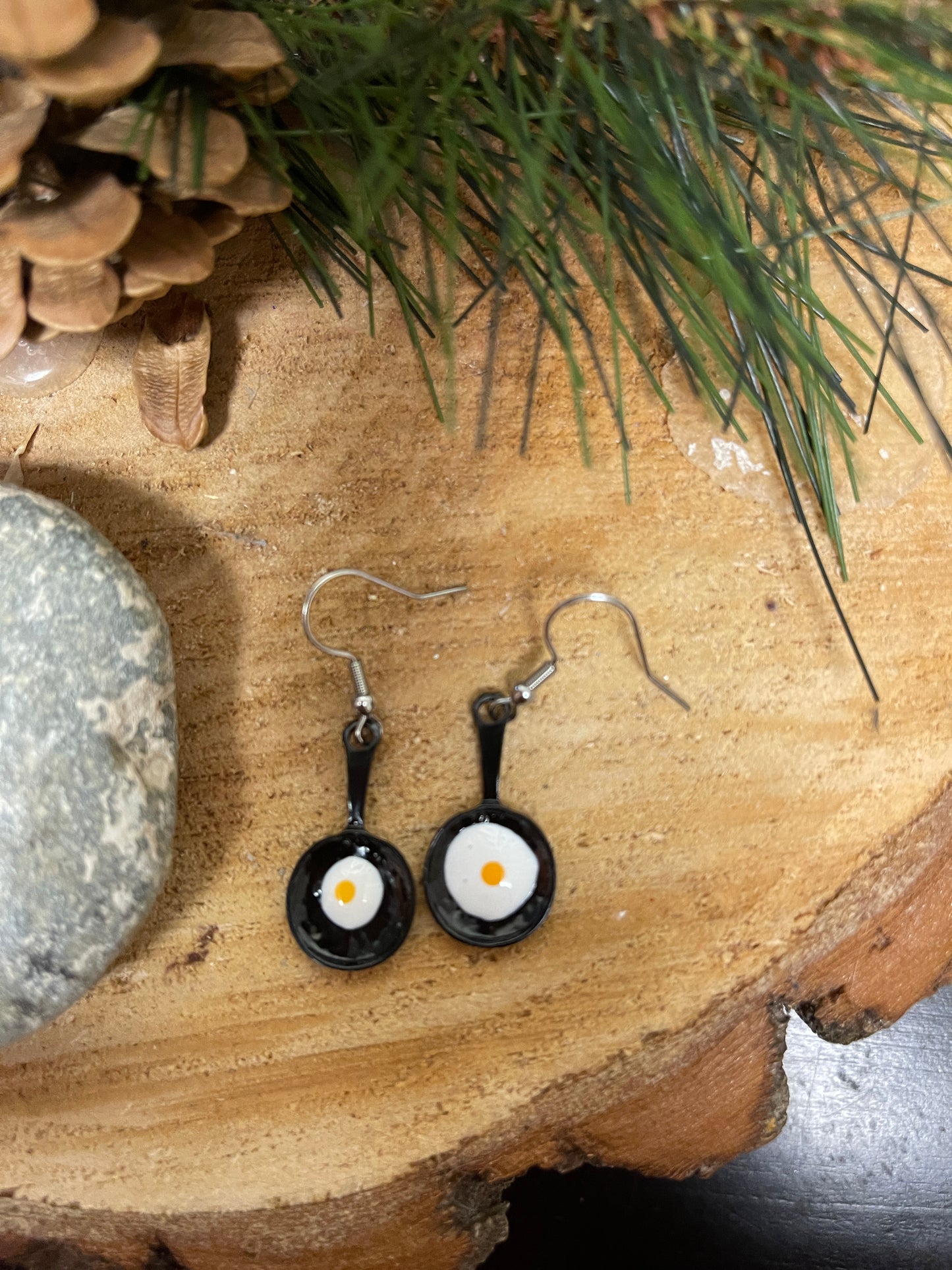 Frying Pan Egg Charms Wire Earrings
