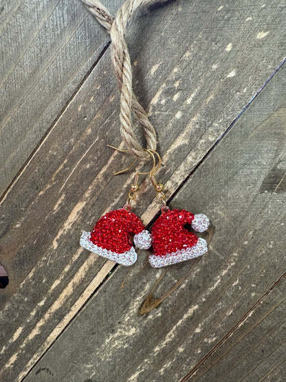 Santa Rhinestone Hat Charm Wire Earrings (Copy)