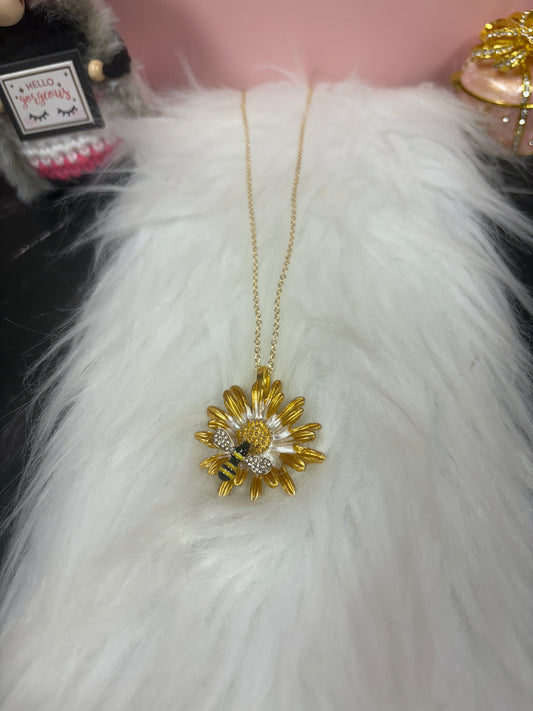 Daisy & Bee Charm Necklace on a Gold Chain