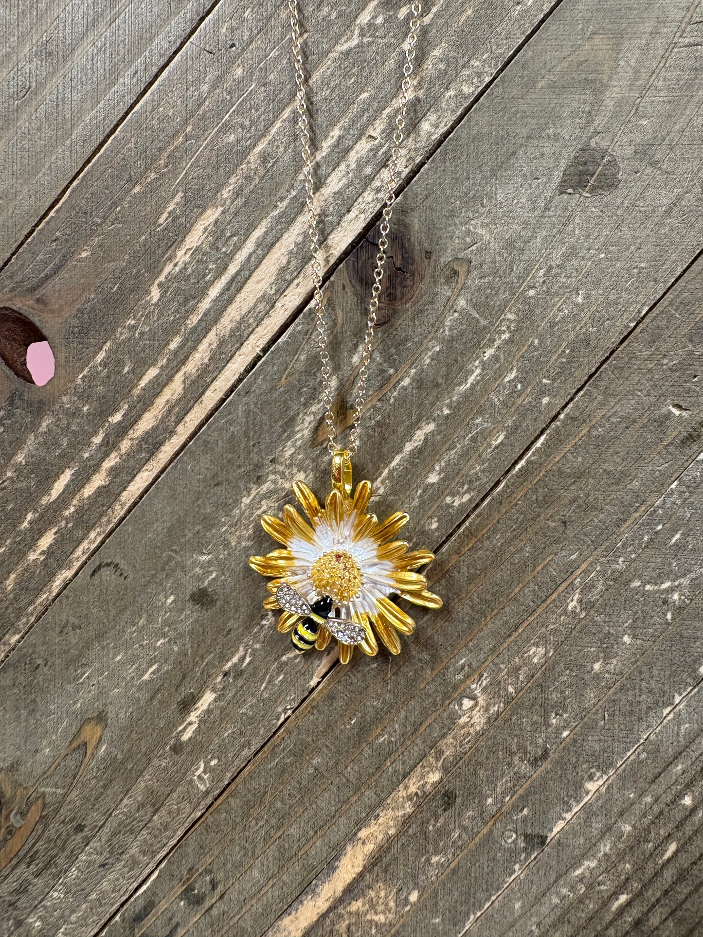 Daisy & Bee Charm Necklace on a Gold Chain