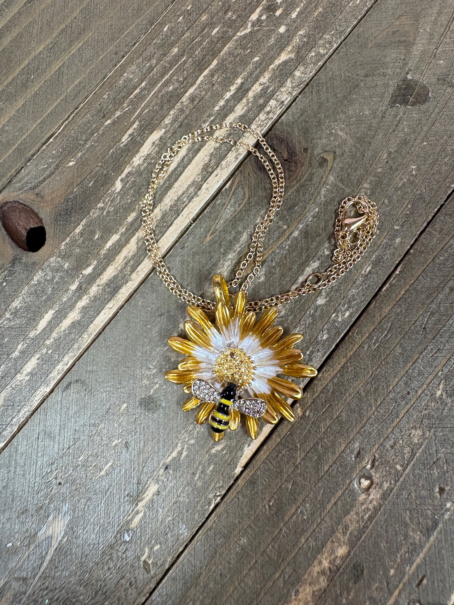 Daisy & Bee Charm Necklace on a Gold Chain